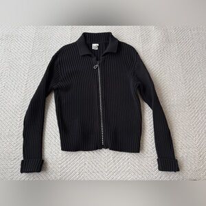 Vintage Von Saken Swarovski Crystal Zipper Black Zip Up Cardigan sz M